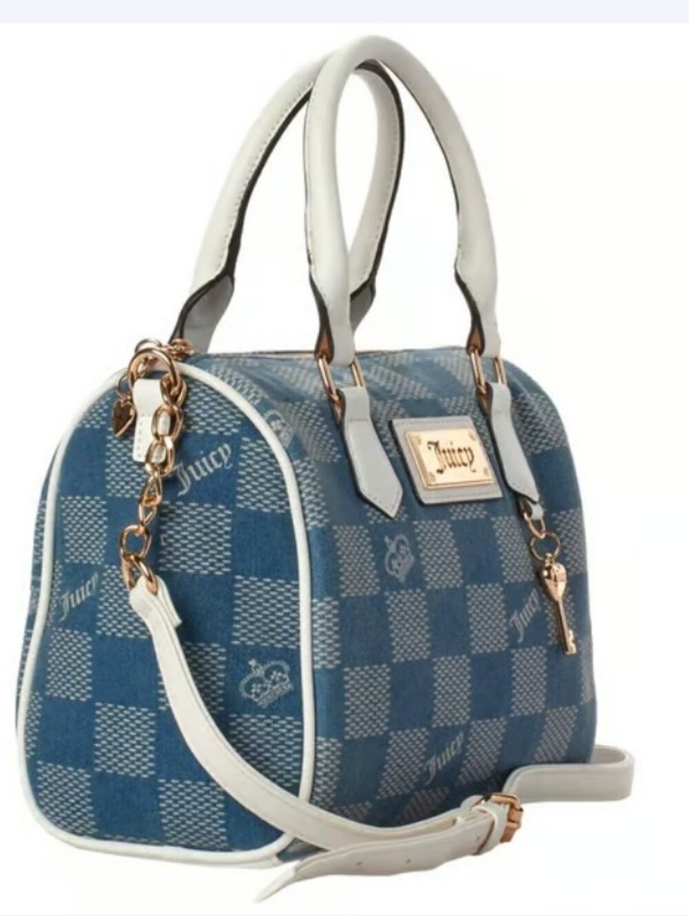Juicy Couture Blue Check Satchel with White Trim - Picture 4 of 11